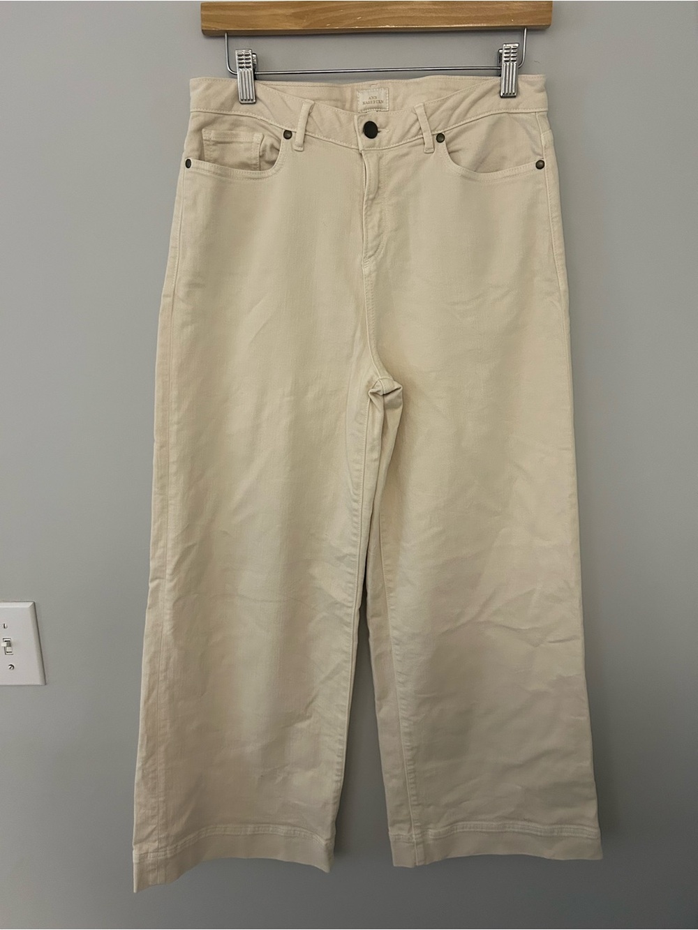 Ann Mashburn Cream High Waist Cotton Wide Leg Pants Size 27